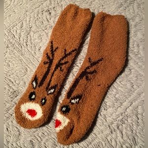 Old Navy Fuzzy Socks, Reindeer Pattern, BARELY USED